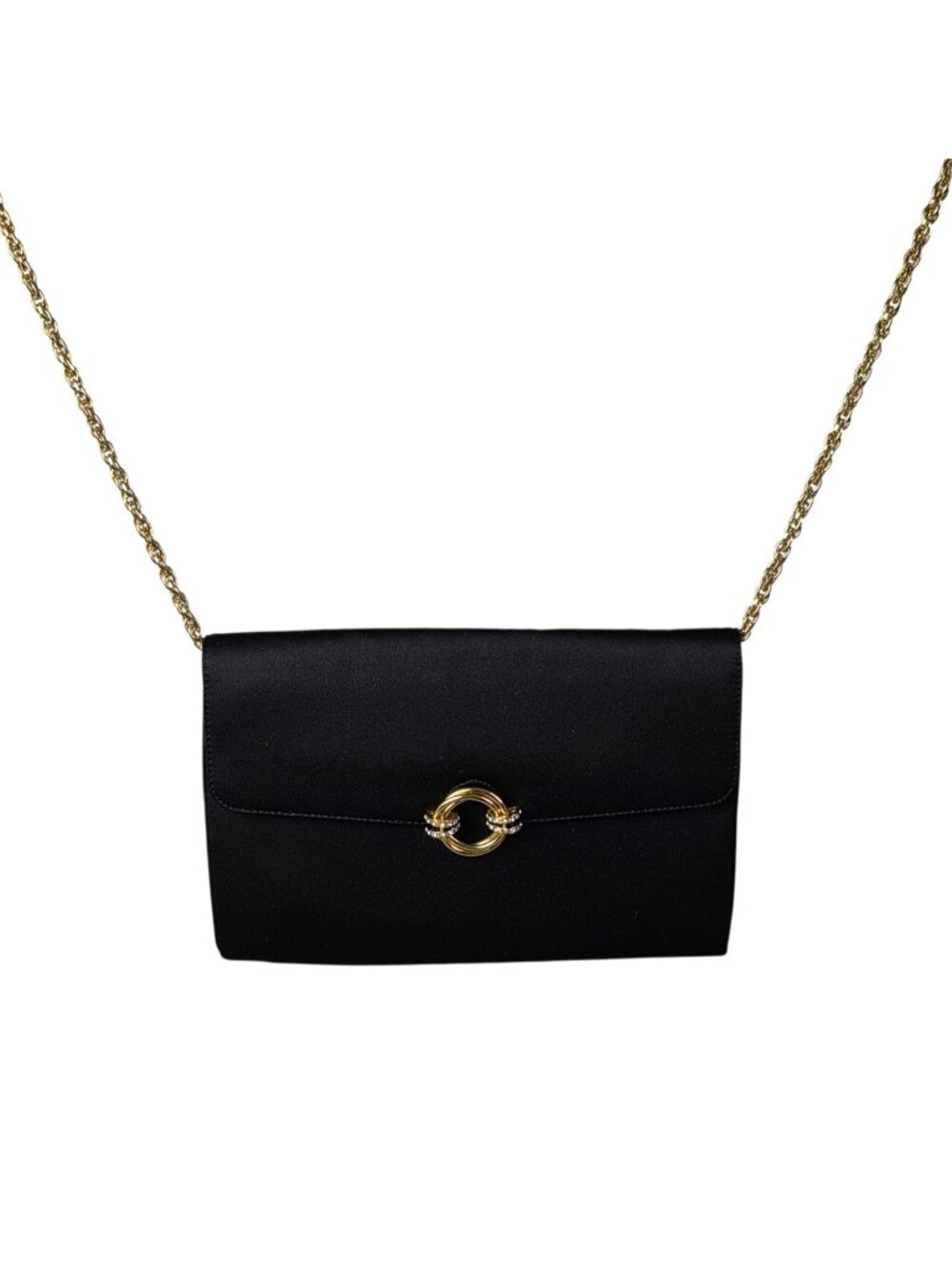 Vtg 1980's Rodo Italy Satin Clutch and Crossbody Bag with Rhinestone